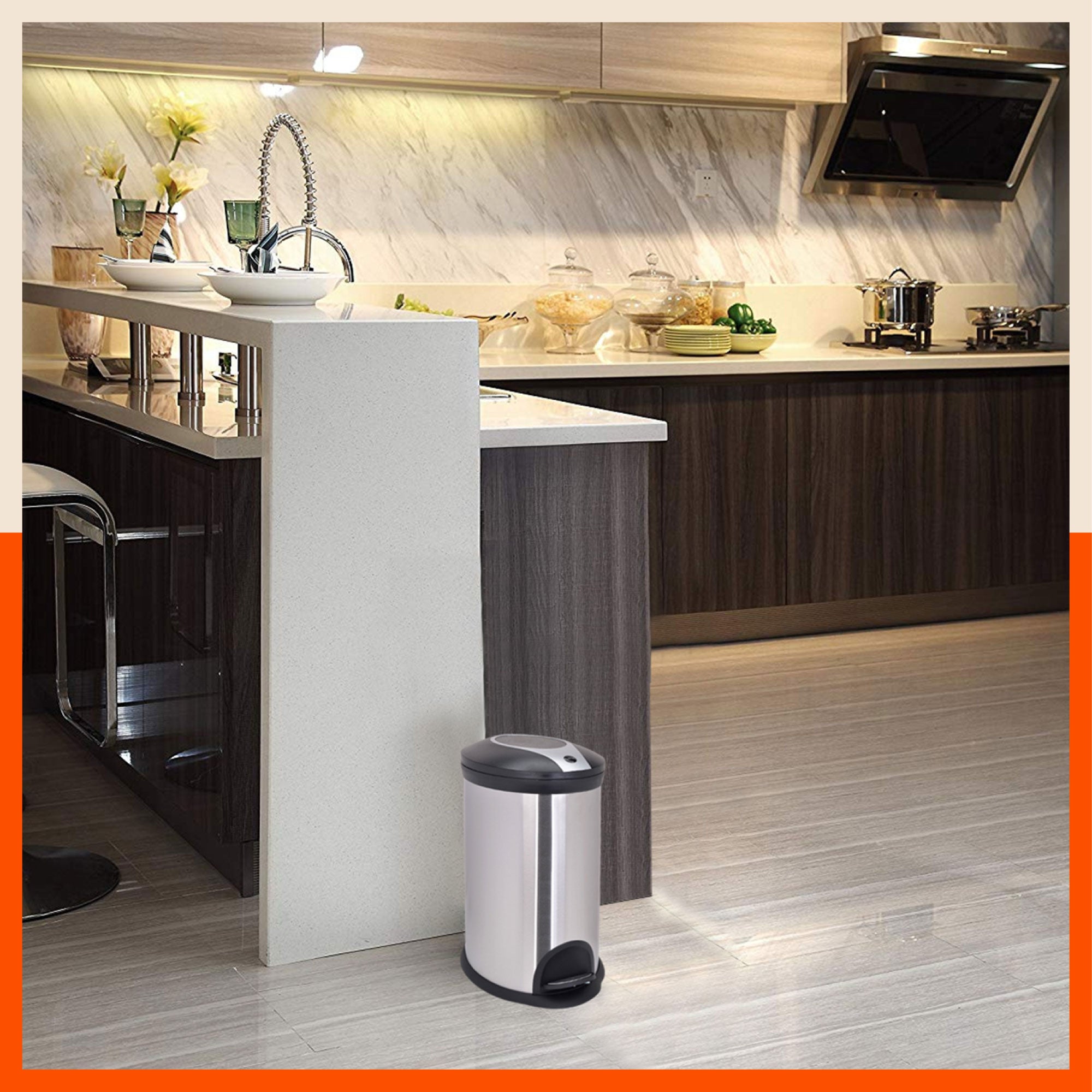 Bathla Silver and Black Stainless Steel Step Bin For Home (12 Ltrs)