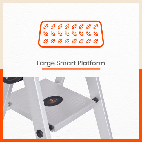 Bathla Prime 3 - Step Aluminium Ladder for Home with Multi Utility Support Handle - Black