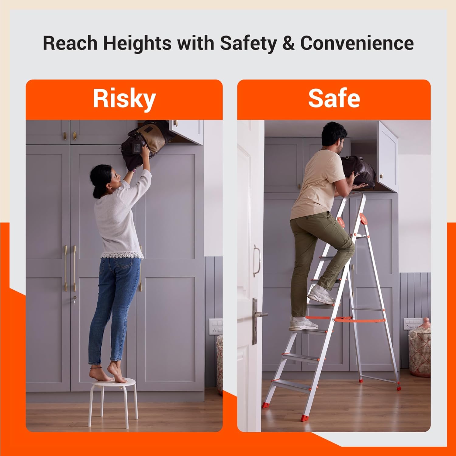 Bathla Advance 7-Step Foldable Aluminium Ladder For Home (Orange)