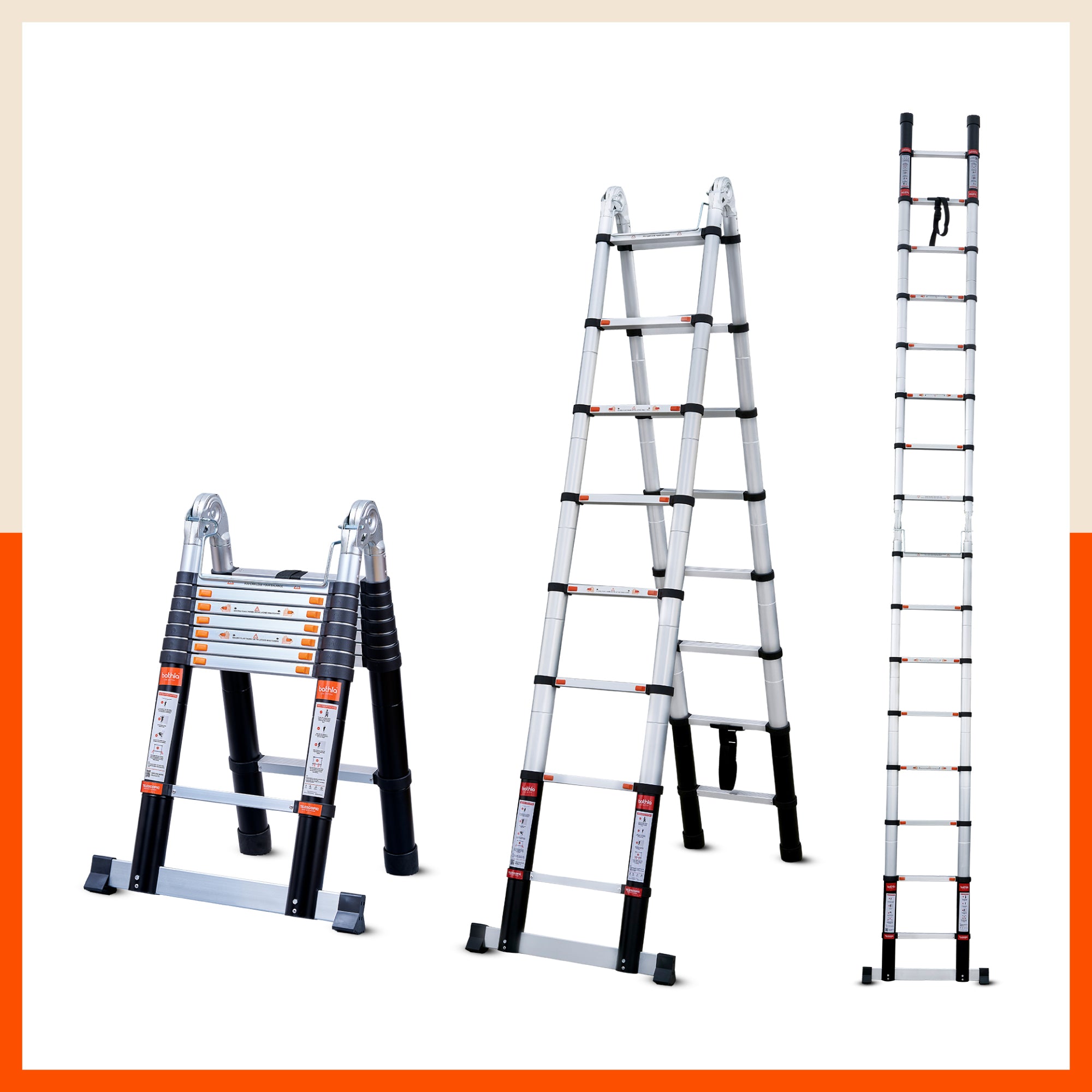 Bathla 16.5 ft A-Type Foldable Aluminium Telescopic Ladder | Portable & Compact | EN131 Certified with 2-Year Warranty | Multi-Purpose Ladder for Home, Industrial & Outdoor Use