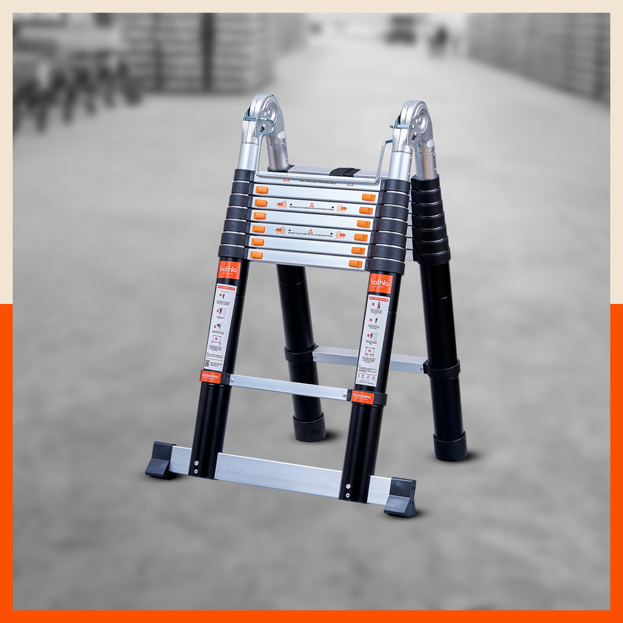 Bathla 16.5 ft A-Type Foldable Aluminium Telescopic Ladder | Portable & Compact | EN131 Certified with 2-Year Warranty | Multi-Purpose Ladder for Home, Industrial & Outdoor Use