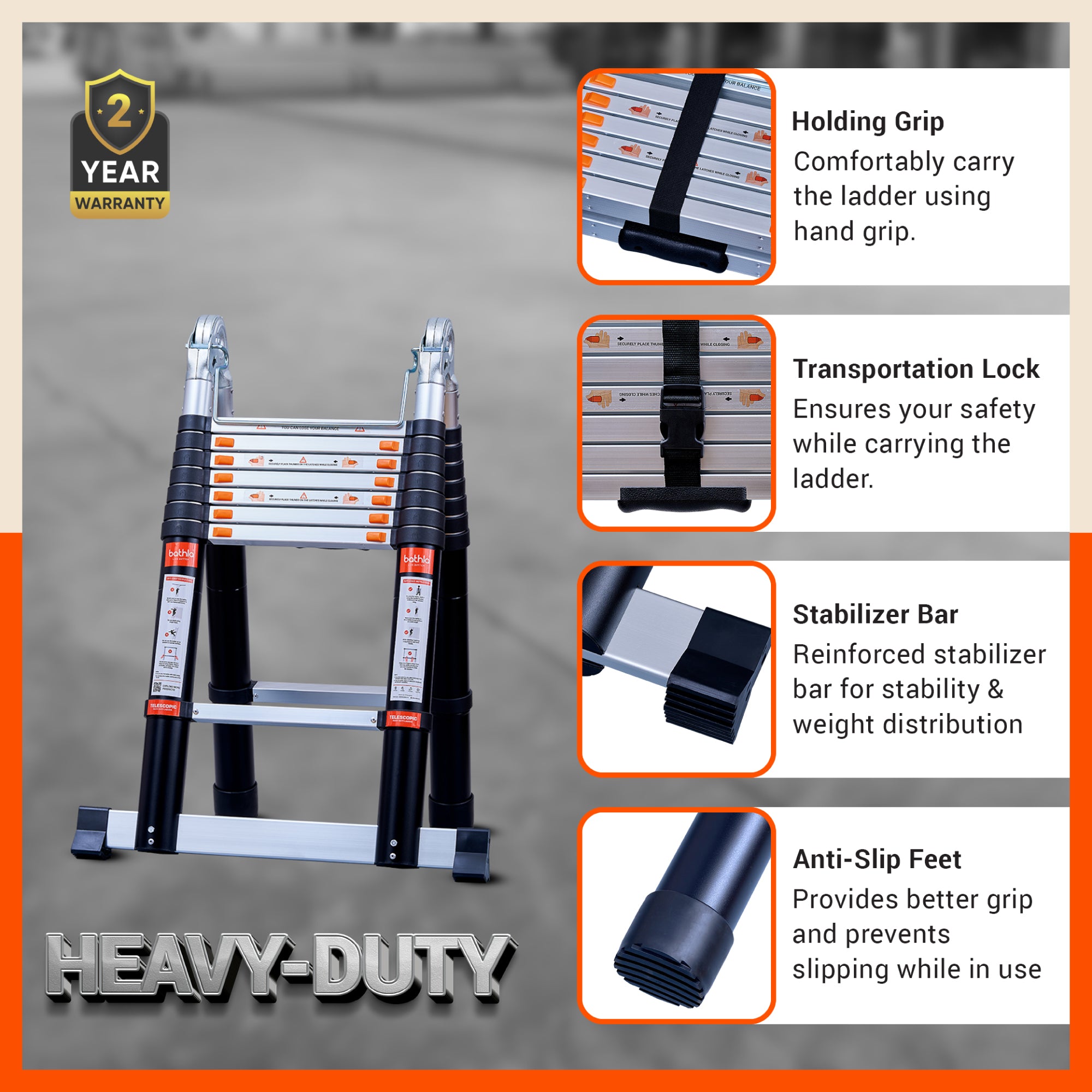 Bathla 16.5 ft A-Type Foldable Aluminium Telescopic Ladder | Portable & Compact | EN131 Certified with 2-Year Warranty | Multi-Purpose Ladder for Home, Industrial & Outdoor Use