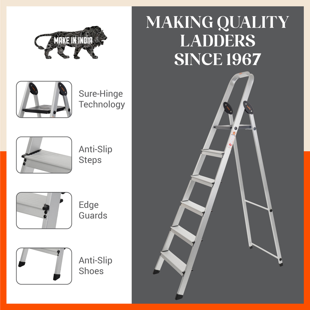 6 Step Foldable Aluminium Ladder Bathla Bathla Home