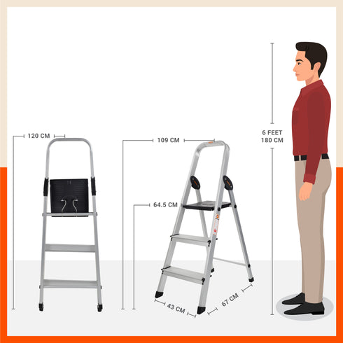 Bathla Advance Carbon - 3 Step Foldable Aluminium Ladder For Home (Black)