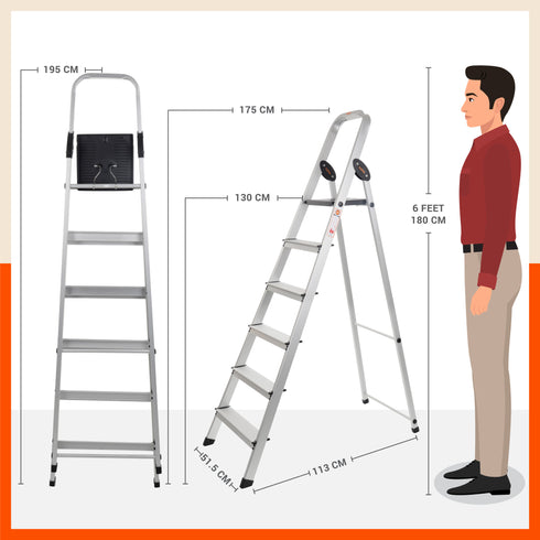 Bathla Advance Carbon - 6 Step Foldable Aluminium Ladder For Home (Black)