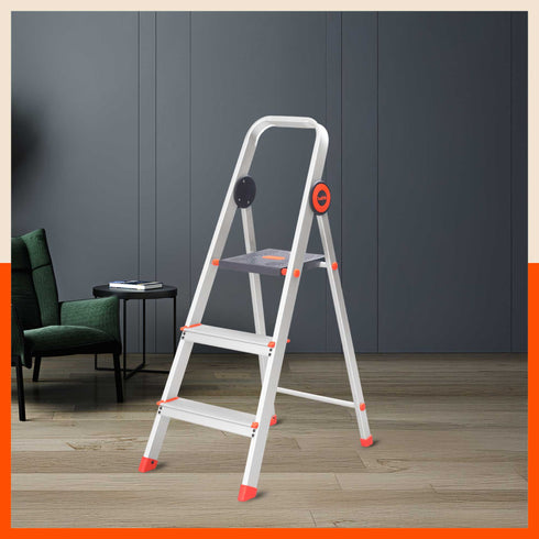 Bathla Advance Pro 3-Step Foldable Aluminium Ladder for Home | Heavy Duty & Anti-Slip Steps | 7 Year Manufacturer Warranty