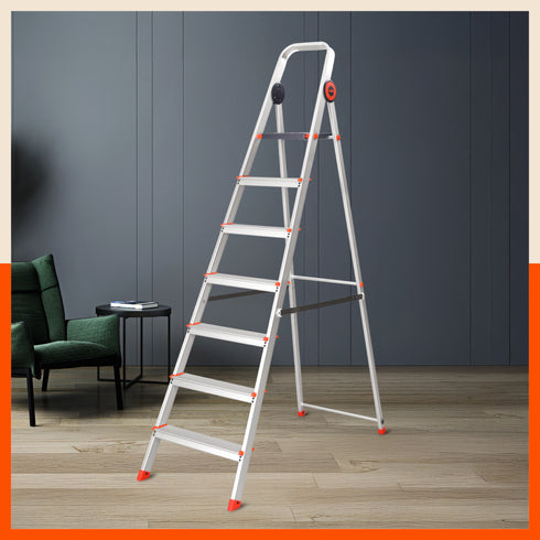Bathla Advance Pro 7-Step Foldable Aluminium Ladder for Home | Heavy Duty & Anti-Slip Steps | 7 Year Manufacturer Warranty