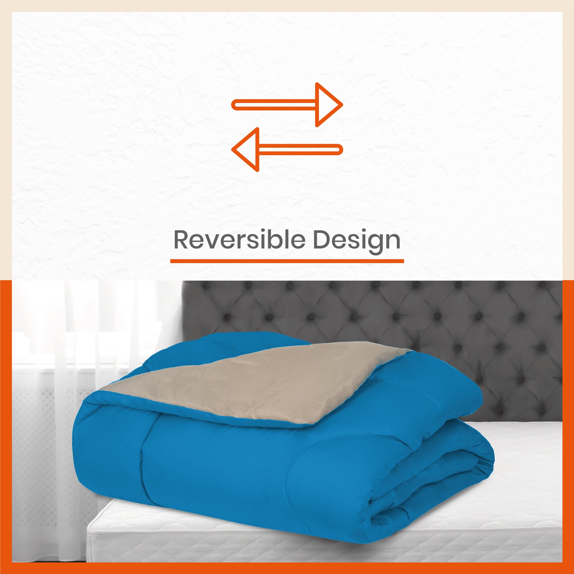 ELVA Reversible Microfiber Comforter / Blanket / Quilt / Duvet For Home | Single – Beige & Blue - 200 GSM