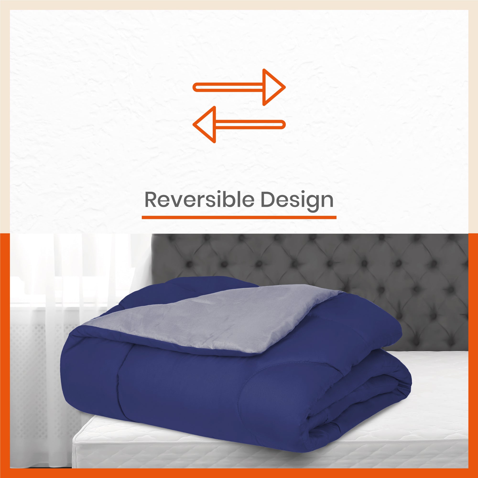 ELVA Reversible Microfiber Comforter / Blanket / Quilt / Duvet For Home | Single – Navy & Grey - 200 GSM