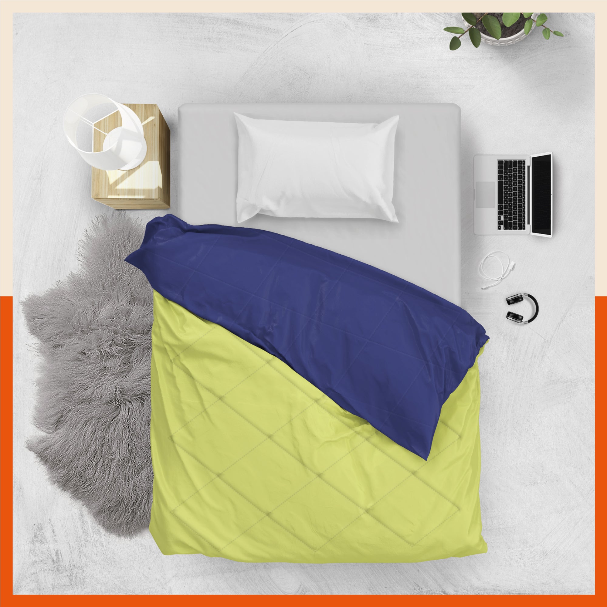 ELVA Reversible Microfiber Comforter / Blanket / Quilt / Duvet For Home | Single – Navy & Lime - 200 GSM