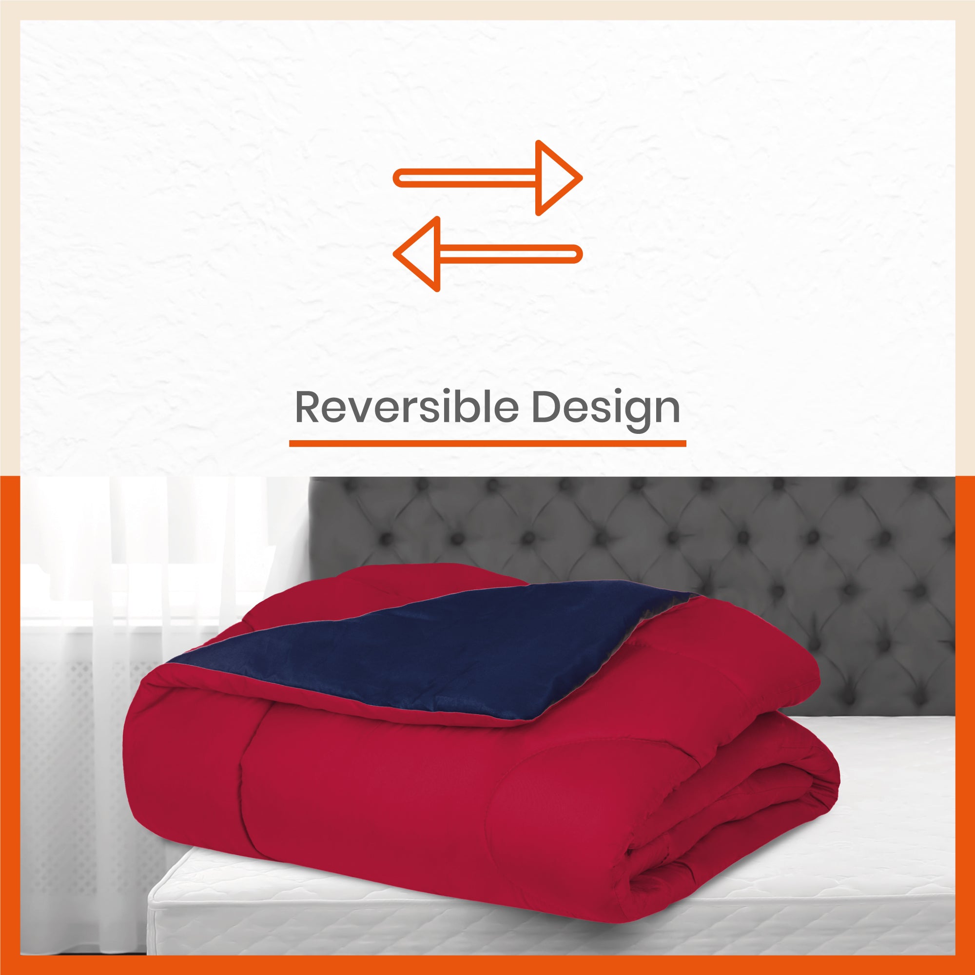 ELVA Reversible Microfiber Comforter / Blanket / Quilt / Duvet For Home | Single – Red & Navy - 200 GSM