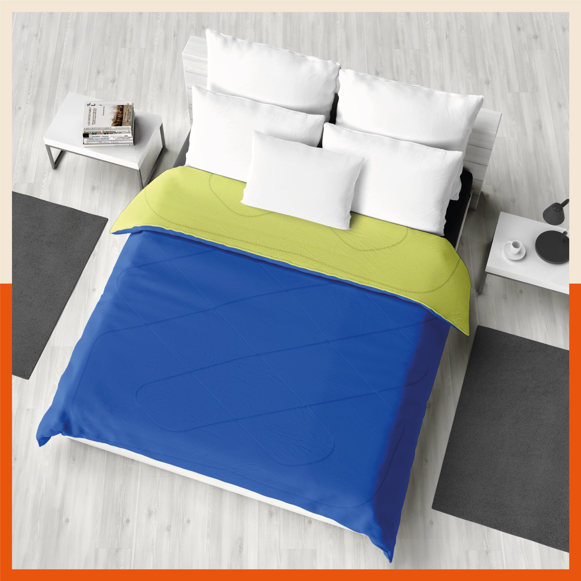 ELVA Reversible Microfiber Comforter / Blanket / Quilt / Duvet For Home | Double – Lime & Sky Blue - 200 GSM
