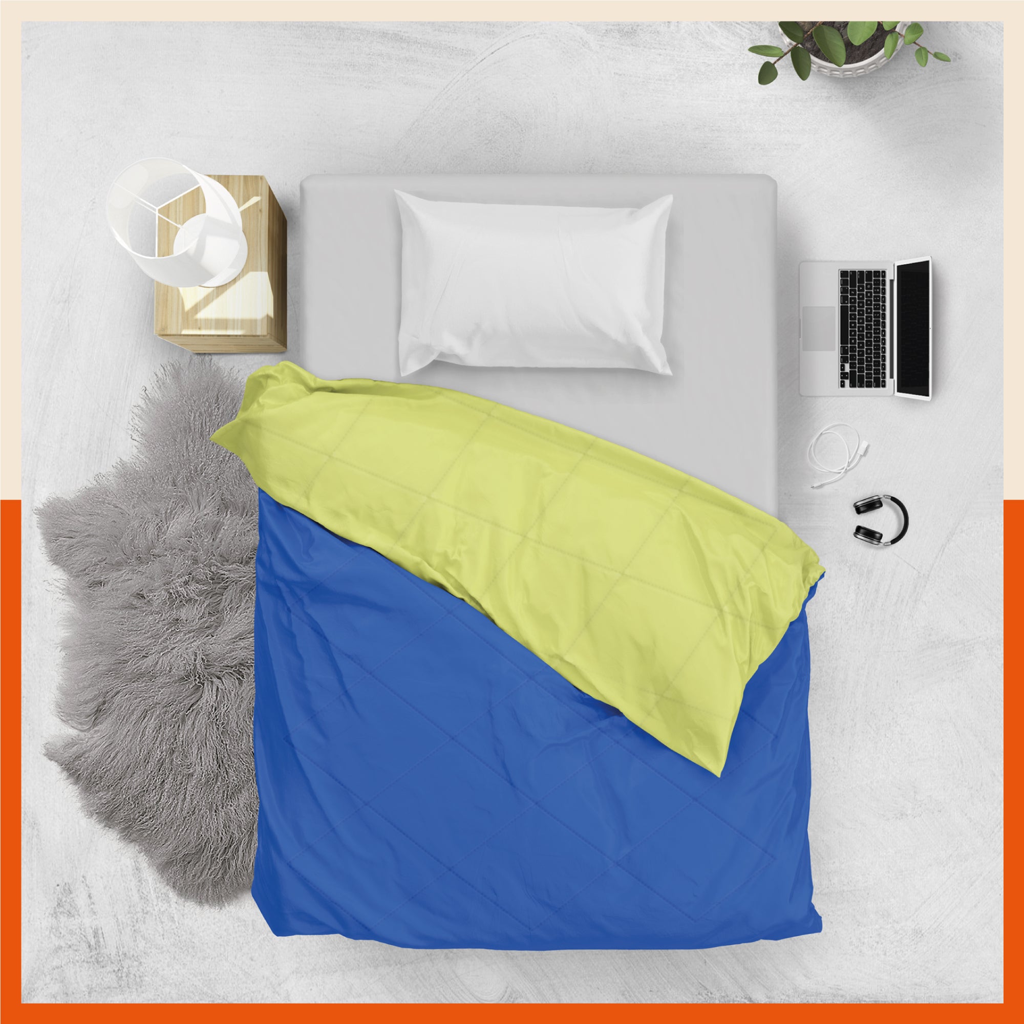 ELVA Reversible Microfiber Comforter / Blanket / Quilt / Duvet For Home | Single – Lime & Sky Blue - 200 GSM