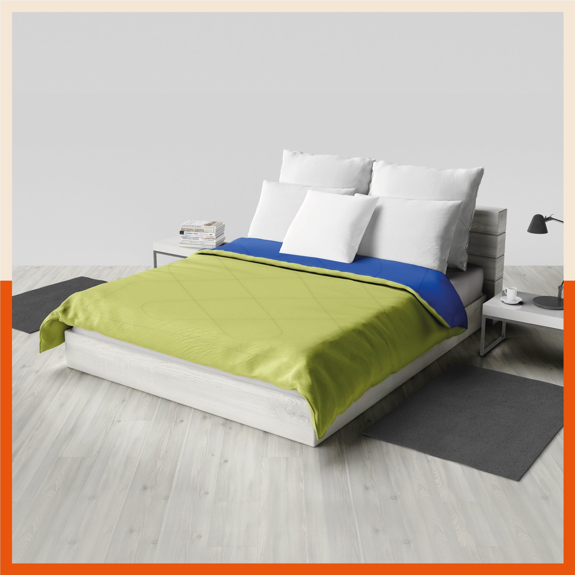 ELVA Reversible Microfiber Comforter / Blanket / Quilt / Duvet For Home | Double – Lime & Sky Blue - 200 GSM