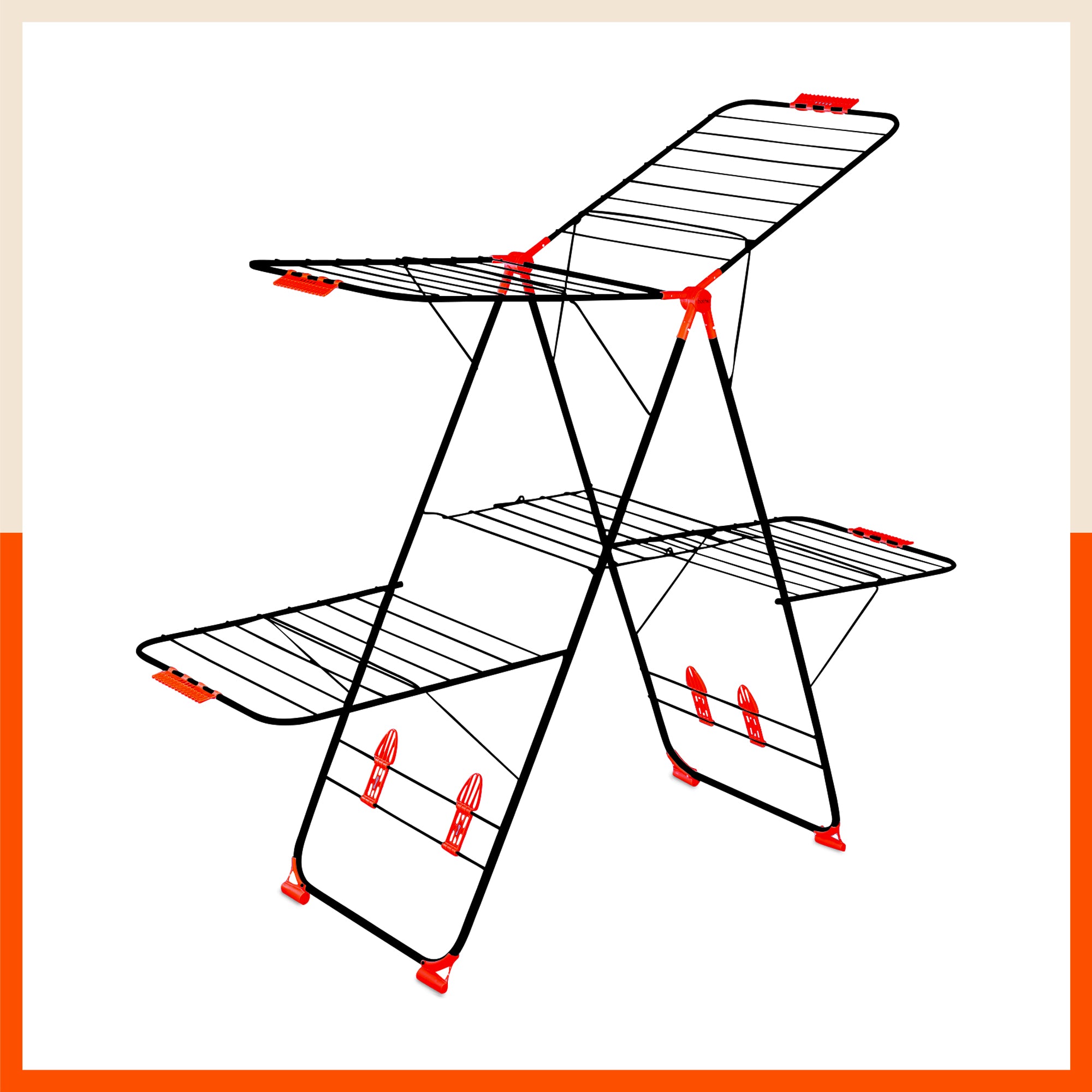 Bathla Mobidry Apollo 2 Level Foldable Cloth Drying Stand For Home - XL (Black & Red)