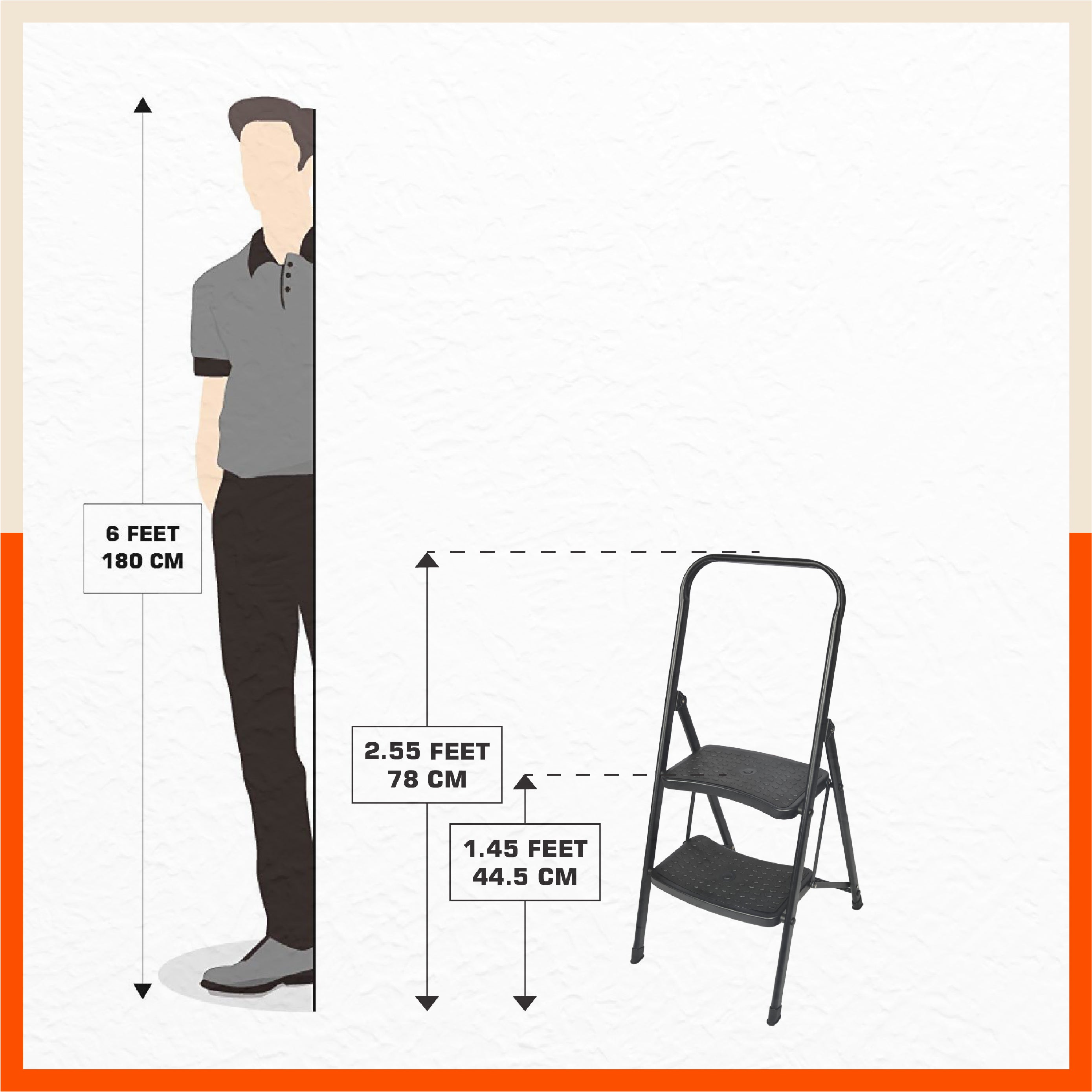 Bathla Boost Rhino 2 - Step Foldable Steel Ladder For Home (Black + Black)