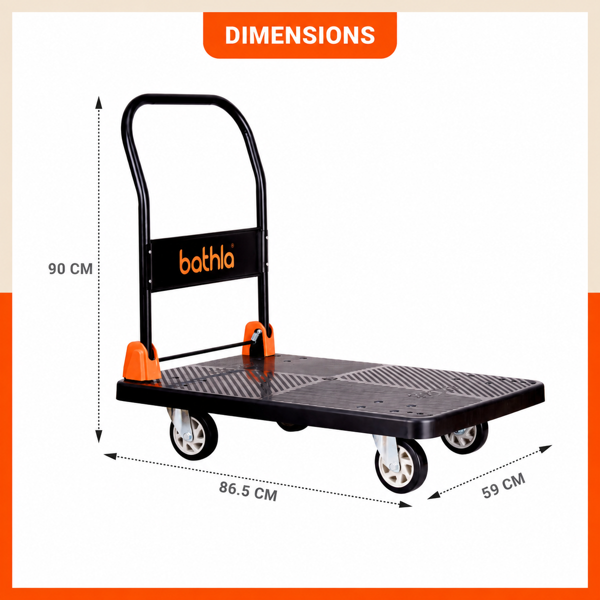 Bathla 400 Kg Capacity PVC Foldable Platform Trolley for Heavy Weight/Material Handling Goods Trolley with 360* Rotating TPR Wheels for Home, Office, Warehouse & Industries - (4 Wheel/Black)