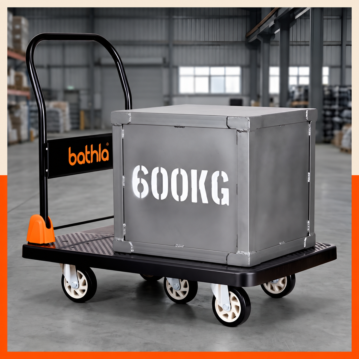 Bathla 600 Kg Capacity PVC Foldable Platform Trolley for Heavy Weight/Material Handling Goods Trolley with 360* Rotating TPR Wheels for Home, Office, Warehouse & Industries - (4 Wheel/Black)