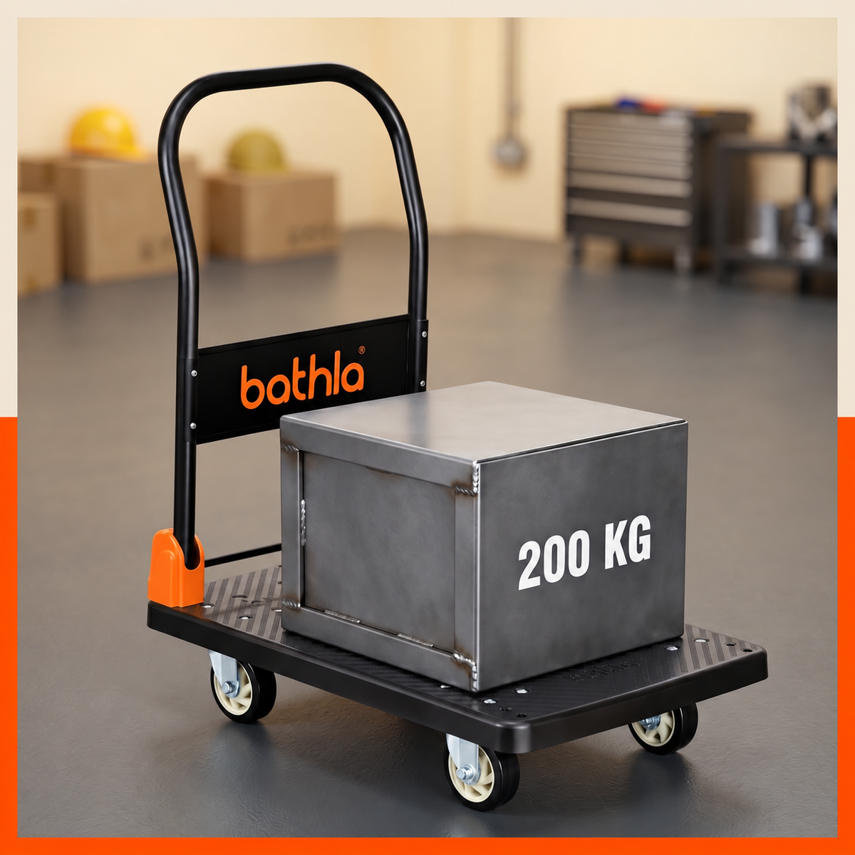Bathla 200 Kg Capacity PVC Foldable Platform Trolley for Heavy Weight/Material Handling Goods Trolley with 360* Rotating TPR Wheels for Home, Office, Warehouse & Industries - (4 Wheel/Black)