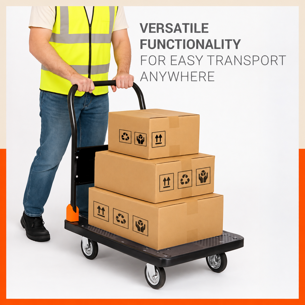 Bathla 600 Kg Capacity PVC Foldable Platform Trolley for Heavy Weight/Material Handling Goods Trolley with 360* Rotating TPR Wheels for Home, Office, Warehouse & Industries - (4 Wheel/Black)