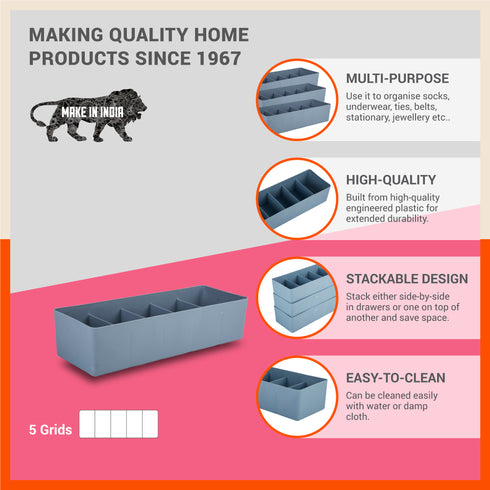 Stomo Dori Multi-Purpose Stackable Drawer Organizer For Home | Ash - Set of 12