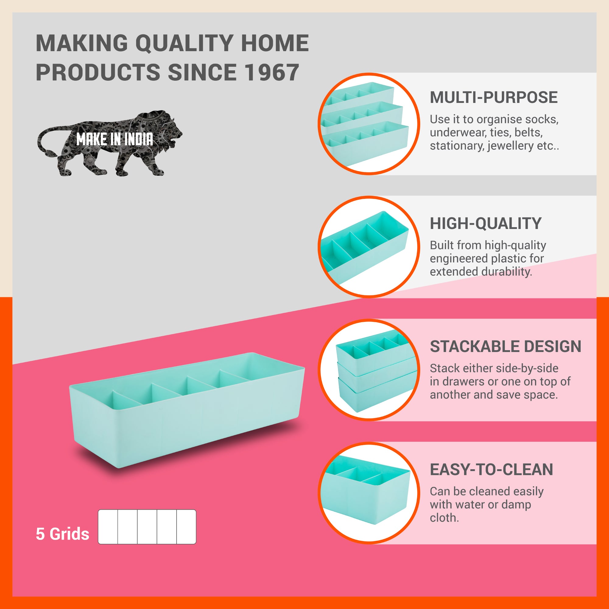 Stomo Dori Multi-Purpose Stackable Drawer Organizer For Home | Jade - Set of 8