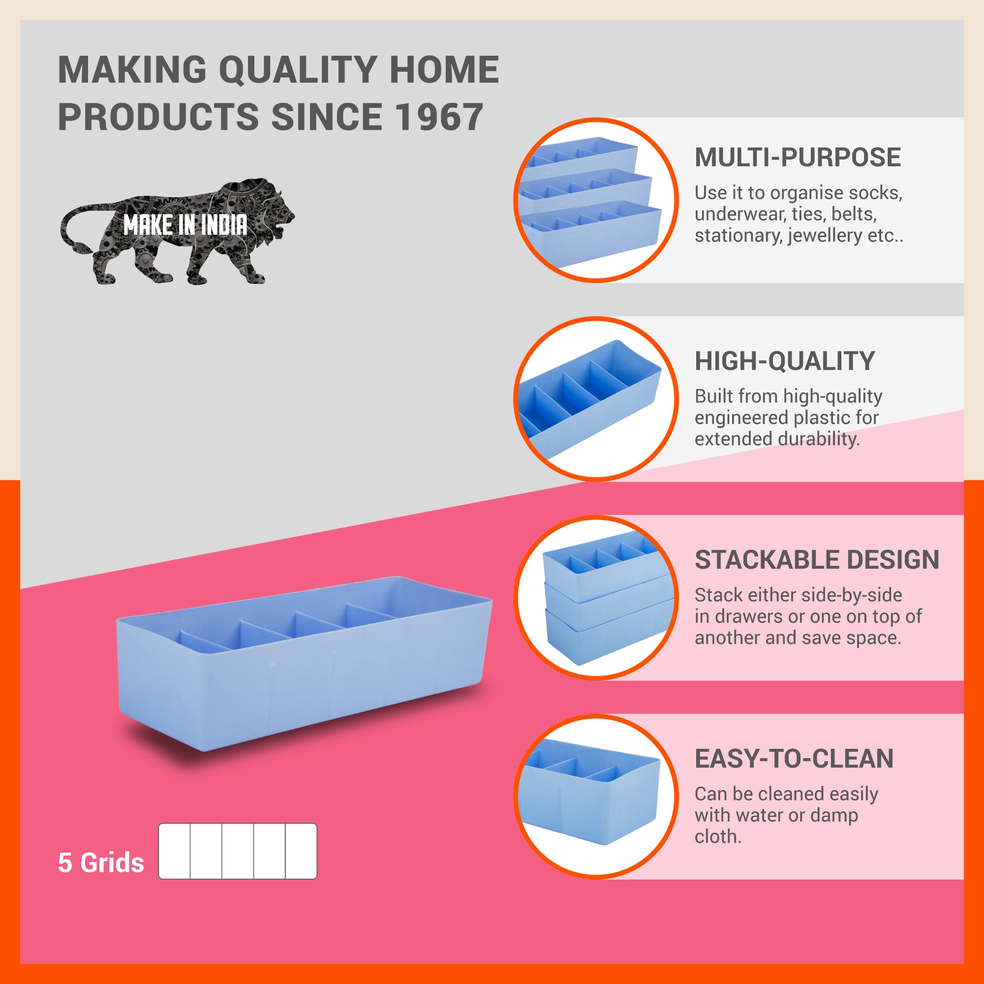 Stomo Dori Multi-Purpose Stackable Drawer Organizer For Home | Sky Blue - Set of 8
