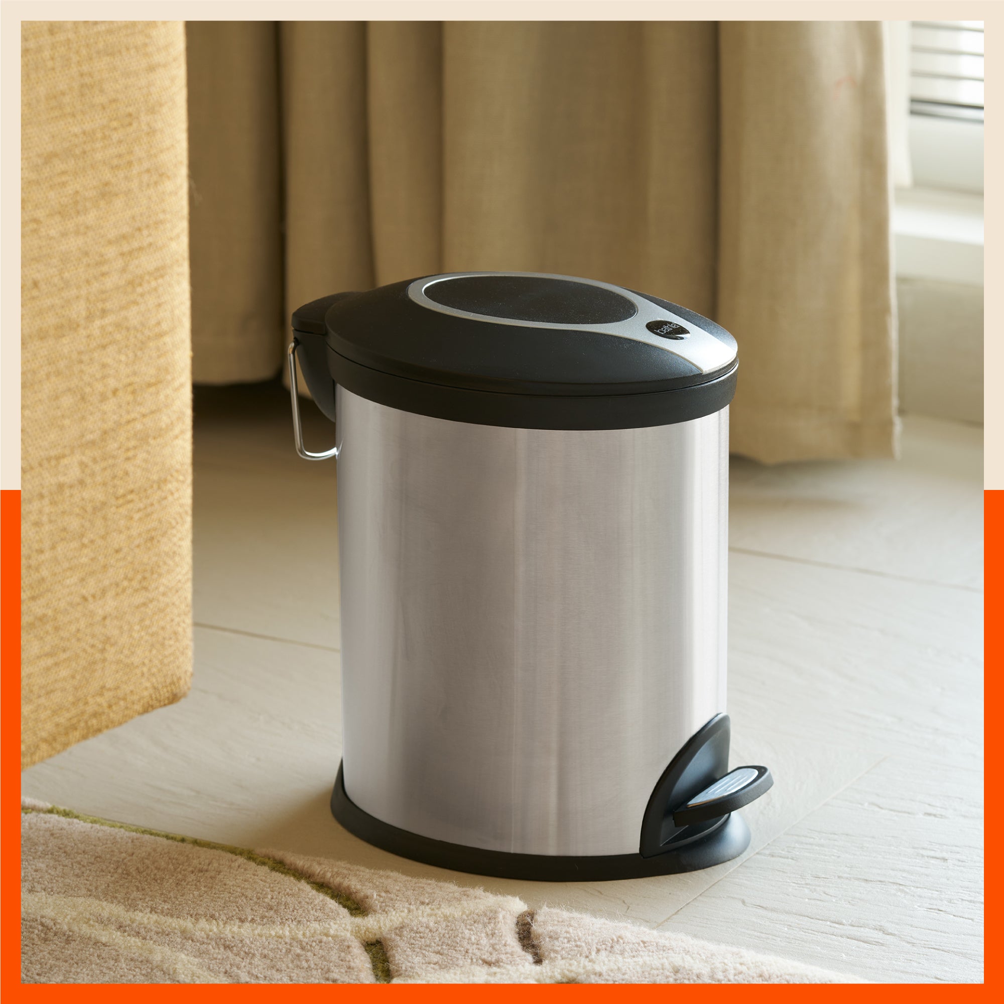 Bathla Silver and Black Stainless Steel Step Bin For Home (20 Ltrs)