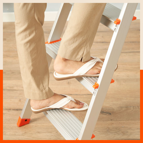 Bathla Advance Carbon - 3 Step Foldable Aluminium Ladder For Home (Orange)