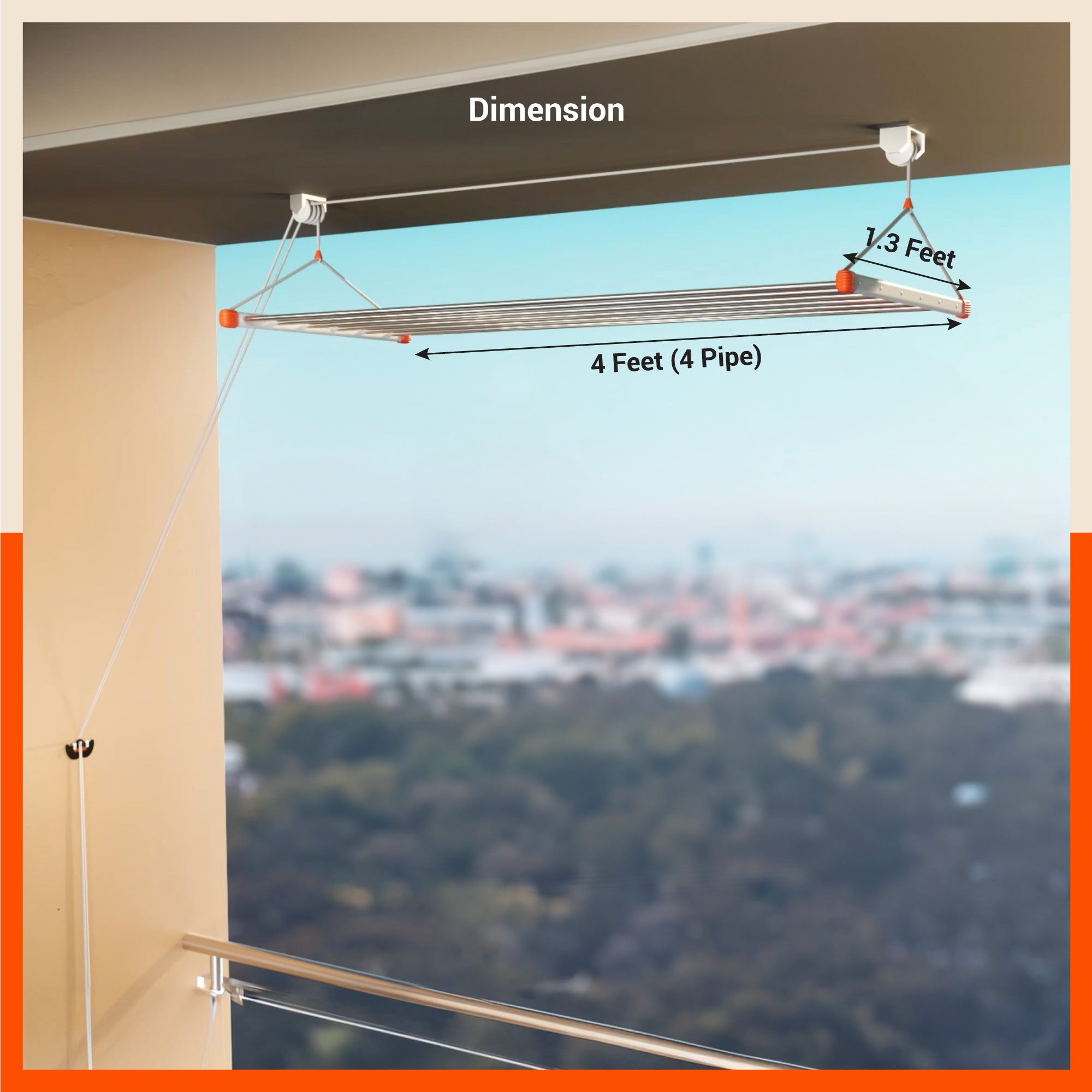 Bathla Mobidry LYFT Stainless Steel Ceiling Cloth Dryer - 4ft x 4 Pipes