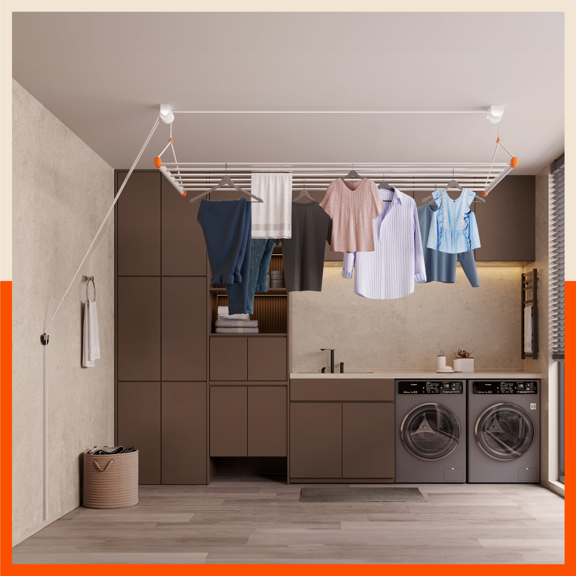 Bathla Mobidry LYFT Stainless Steel Ceiling Cloth Dryer - 8ft x 6 Pipes