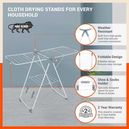 Bathla Mobidry Neo - Foldable Cloth Drying Stand For Home (Grey)