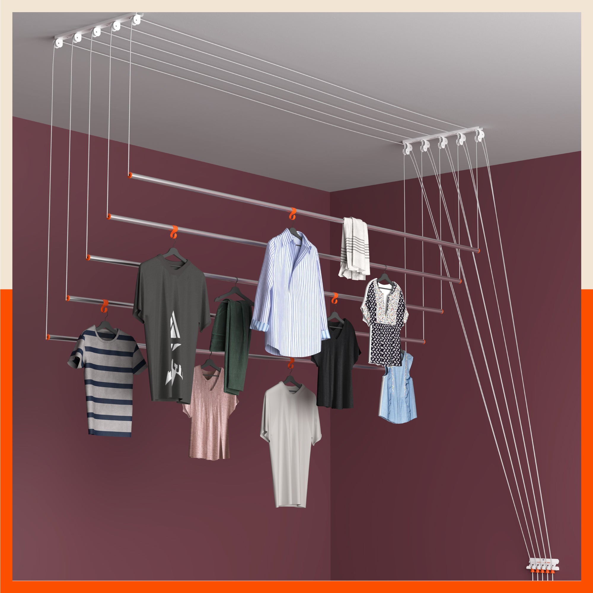 Mobidry Exa Stainless Steel Ceiling Cloth Dryer 6ft x Pipes