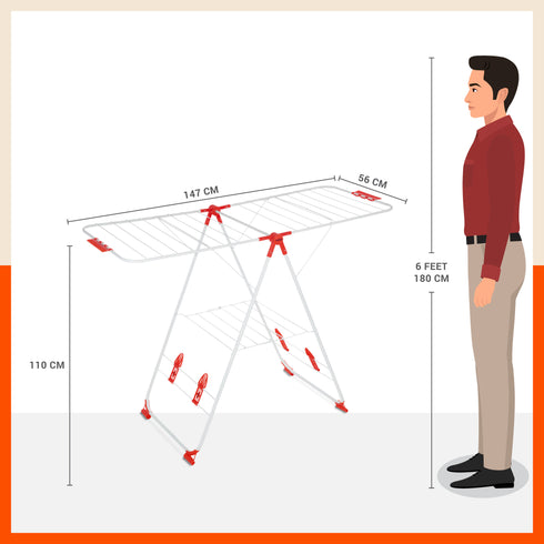 Bathla Mobidry Titan - Foldable Cloth Drying Stand For Home (White & Red)