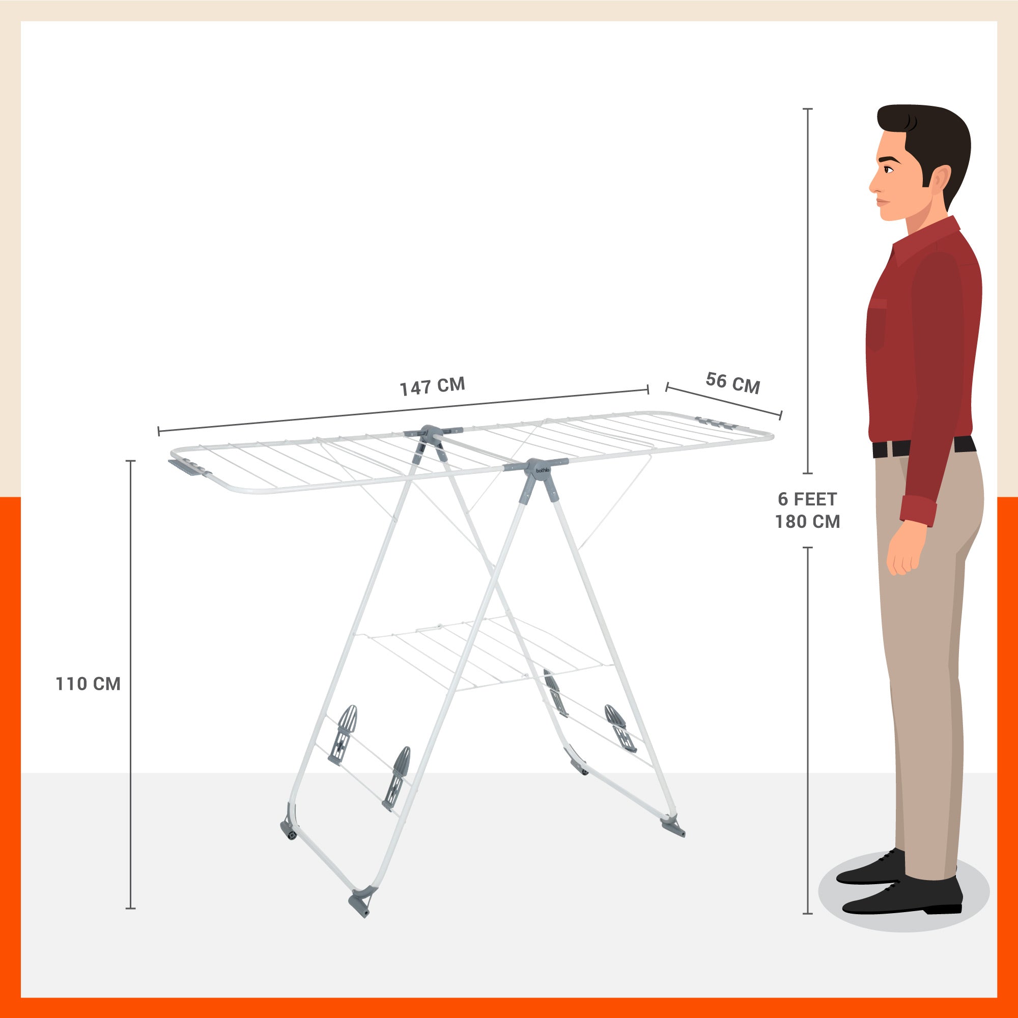Bathla Mobidry Neo - Foldable Cloth Drying Stand For Home (Grey)