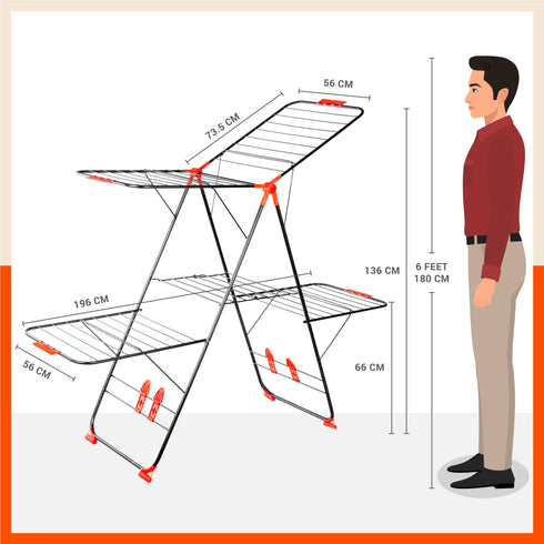 Bathla Mobidry Neo+ 2 Level Foldable Cloth Drying Stand for Home(Black & Orange -XL)