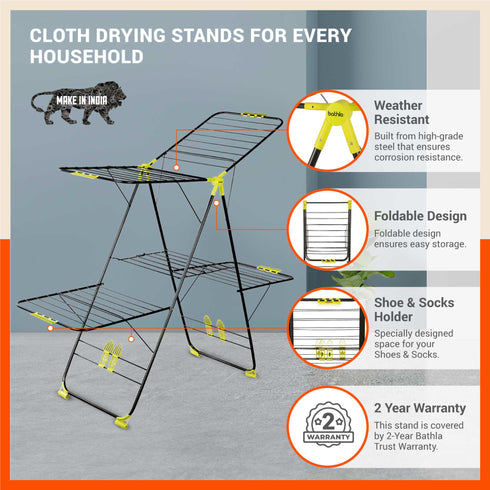 Bathla Mobidry Neo+ 2 Level Foldable Cloth Drying Stand For Home - XL