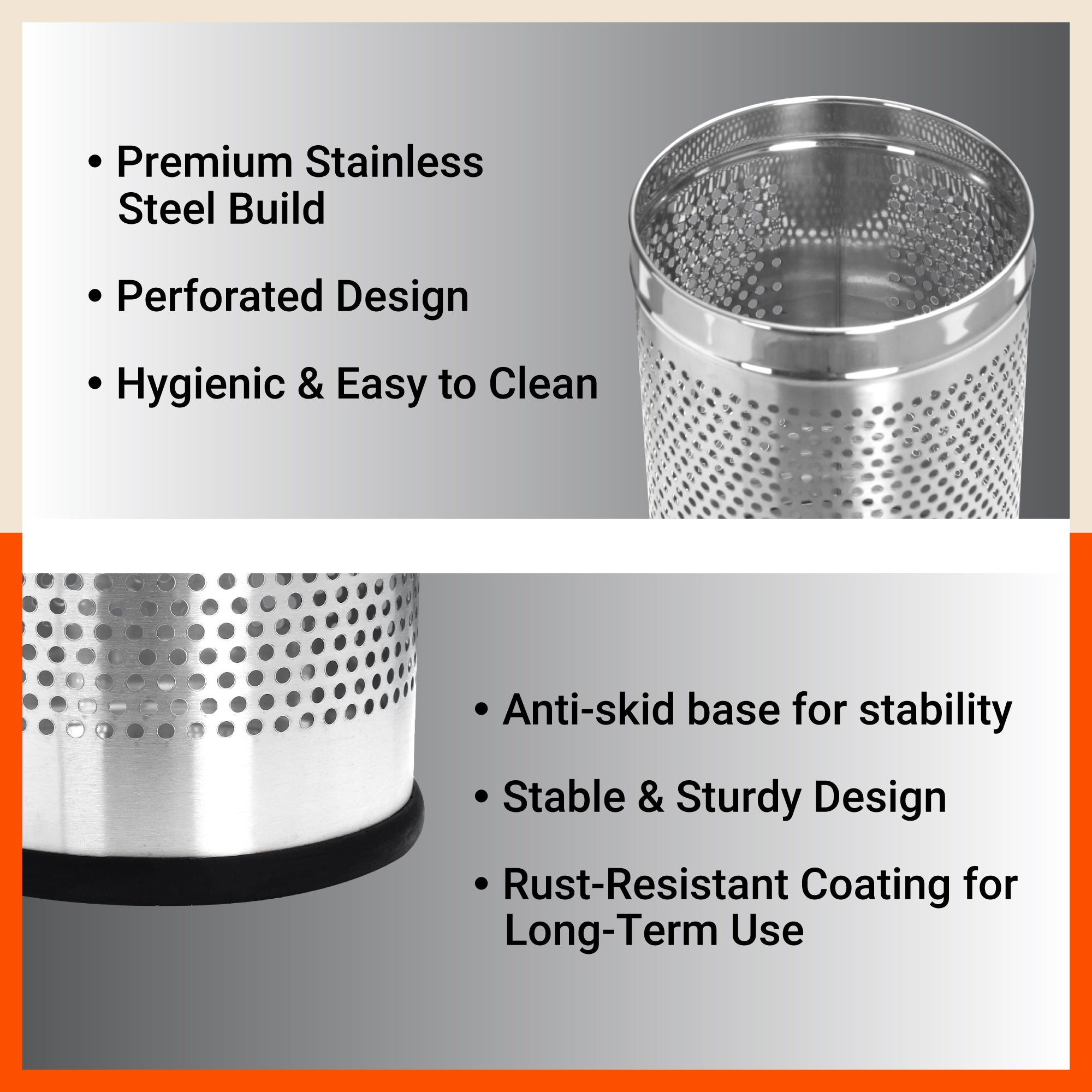 Bathla Stainless Steel Perforated Open Dustbin - 5 Litres | Mesh Trash Can for Home, Office & Commercial Use | Durable, Rust-Resistant & Ventilated Waste Bin
