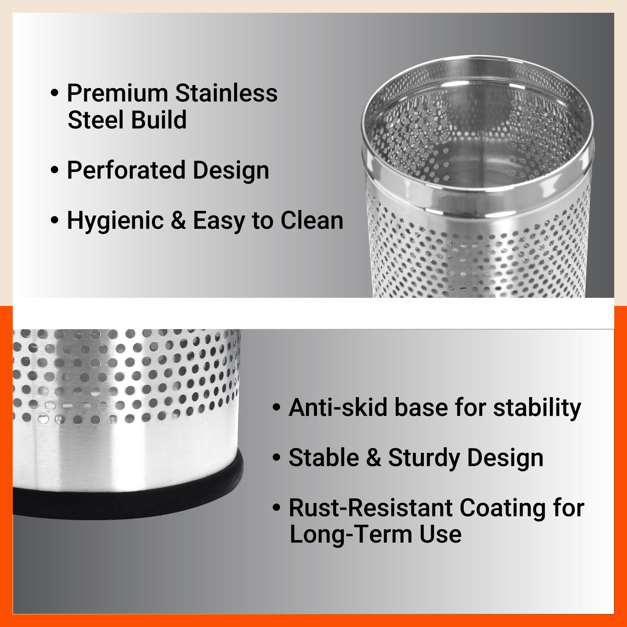 Bathla Stainless Steel Perforated Open Dustbin - 8 Litres | Mesh Trash Can for Home, Office & Commercial Use | Durable, Rust-Resistant & Ventilated Waste Bin