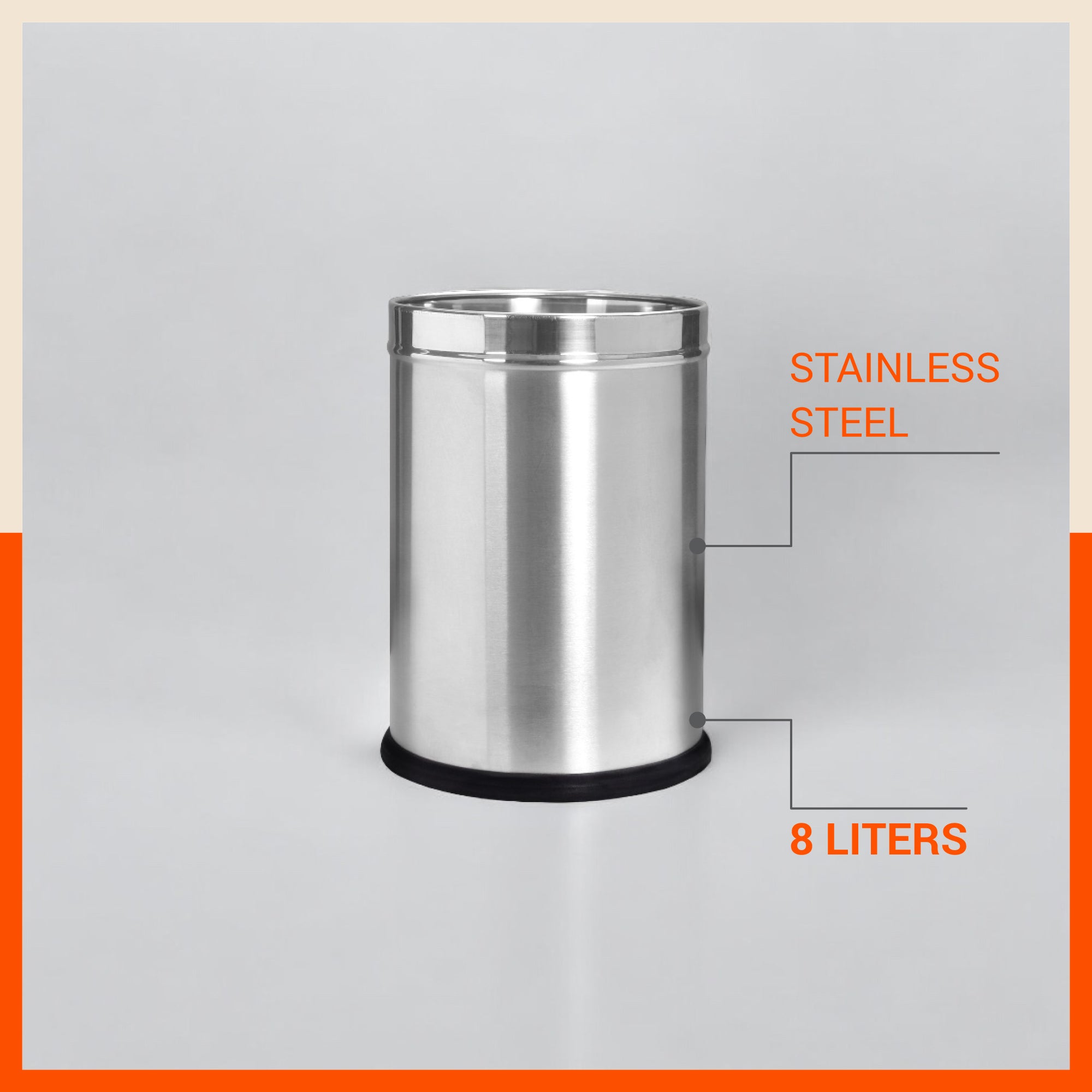 Bathla Stainless Steel Open Dustbin for Home, Office & Kitchen - 5 Litres | Open Top Garbage Bin for Dry Waste, Paper & Recycling | Durable, Rust-Resistant & Space-Saving Trash Can