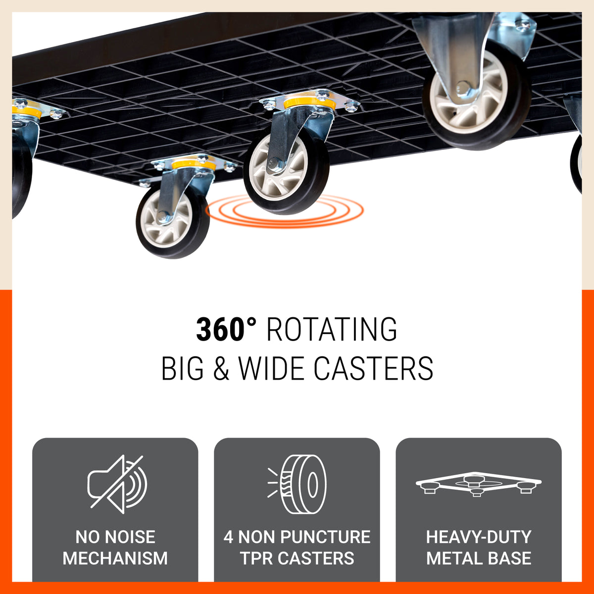 Bathla 600 Kg Capacity PVC Foldable Platform Trolley for Heavy Weight/Material Handling Goods Trolley with 360* Rotating TPR Wheels for Home, Office, Warehouse & Industries - (4 Wheel/Black)