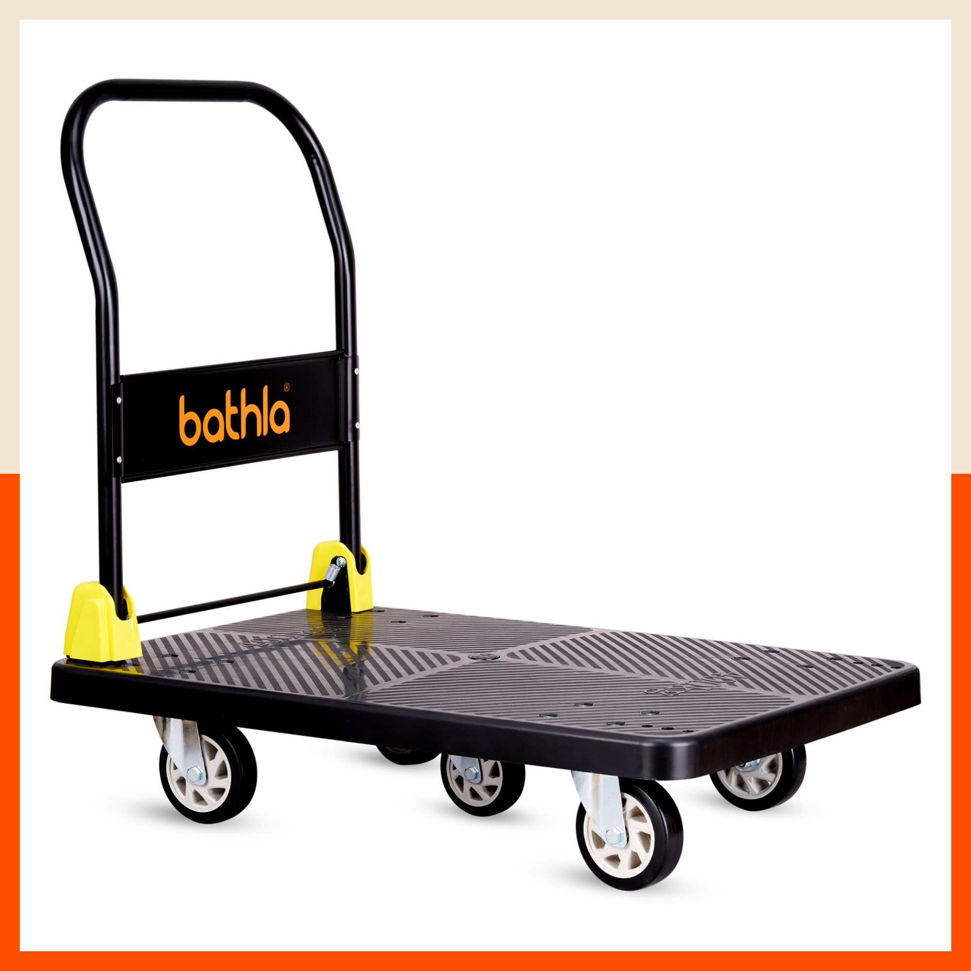 Bathla 600 Kg Capacity PVC Foldable Platform Trolley for Heavy Weight/Material Handling Goods Trolley with 360* Rotating TPR Wheels for Home, Office, Warehouse & Industries - (4 Wheel/Black)