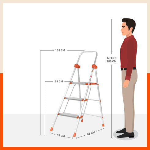 Bathla Surge 3-Step Foldable Aluminium Ladder For Home