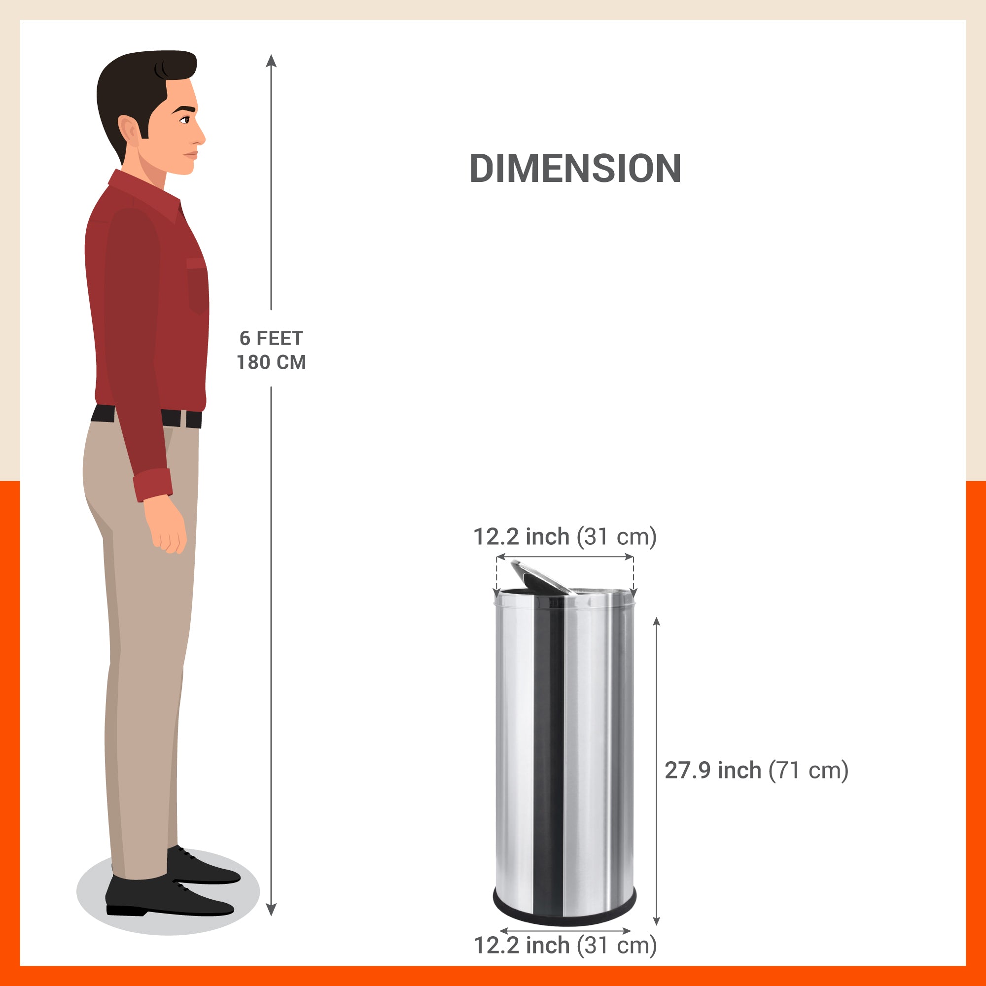 Bathla Stainless Steel Swing Dustbin with Lid for Home, Office & Kitchen - 12 Litres | Swing Lid Trash Can | Durable & Rust-Resistant Garbage Bin