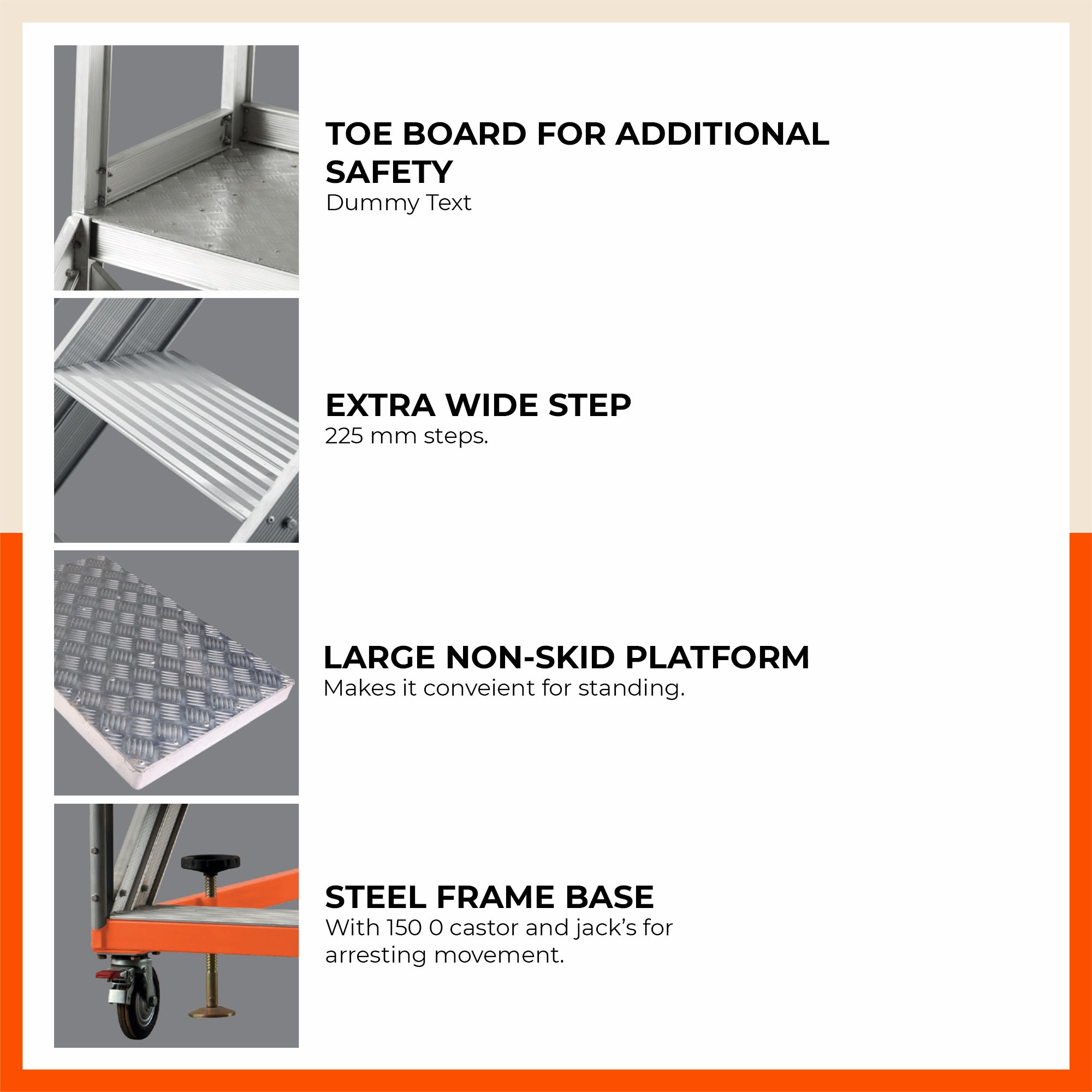 Bathla TS 5000 Trolley Step Ladder (‘U’ Section) – 225mm Steps, Safety Toe Board & 175kg Load Capacity