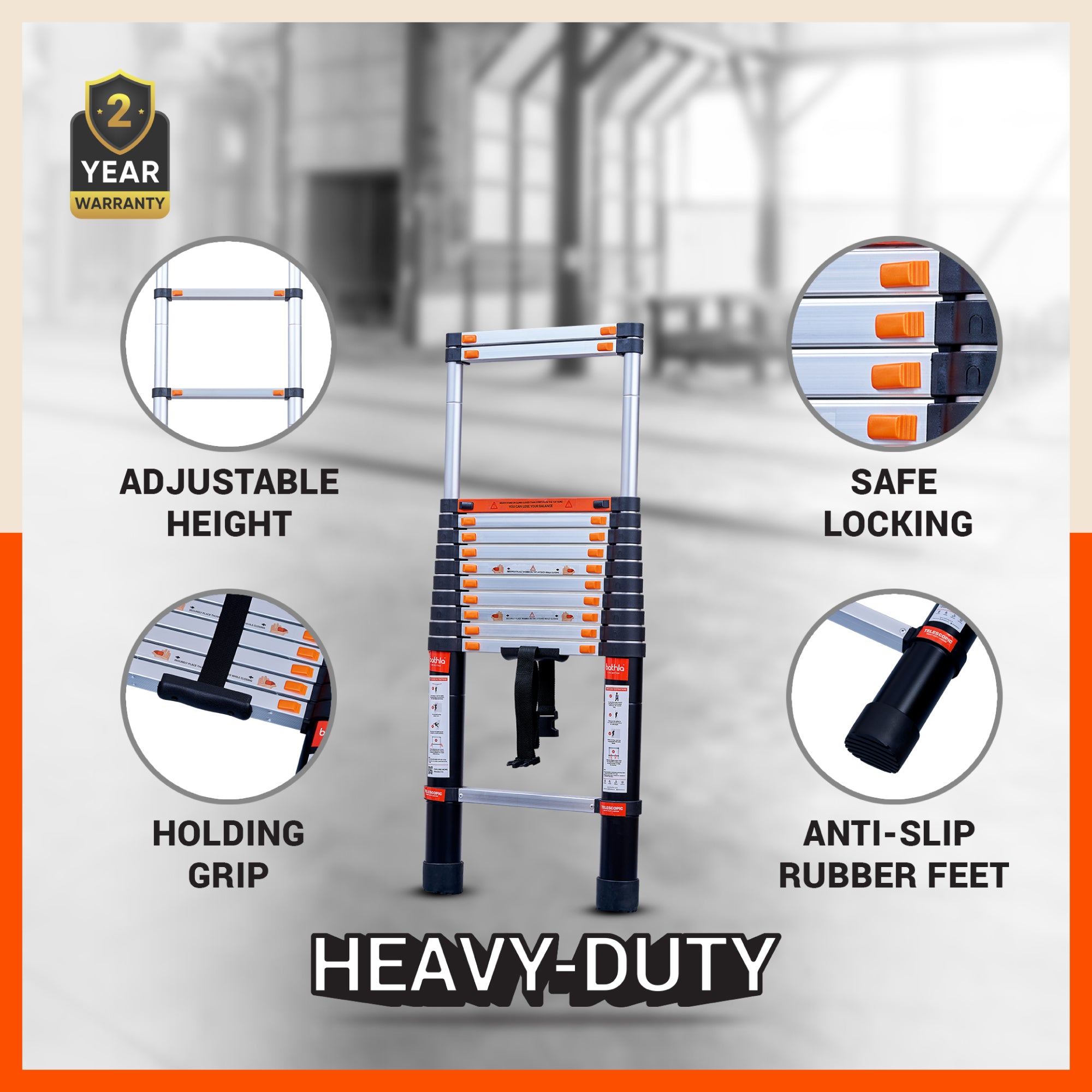 Bathla X-TEND 12.5 ft Aluminium Telescopic Ladder | Made in India (13 Step - 3.8 Mtr)