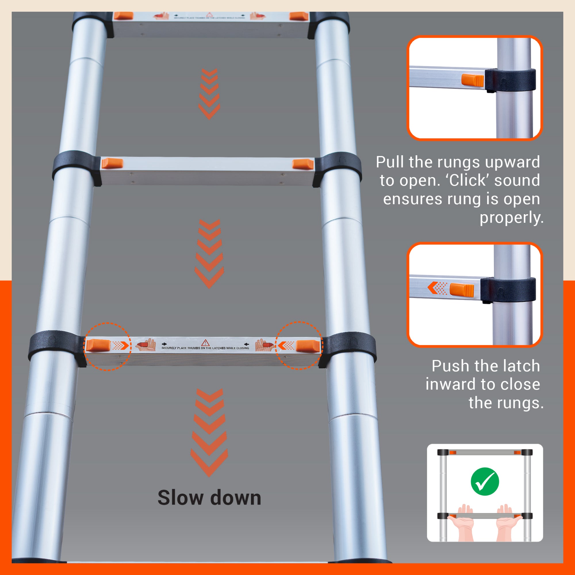 Bathla 14.5ft Aluminium Telescopic Ladder | 2-Year Manufacturer Warranty | Portable & Compact | Made in India (15 Step - 4.4 mtr)