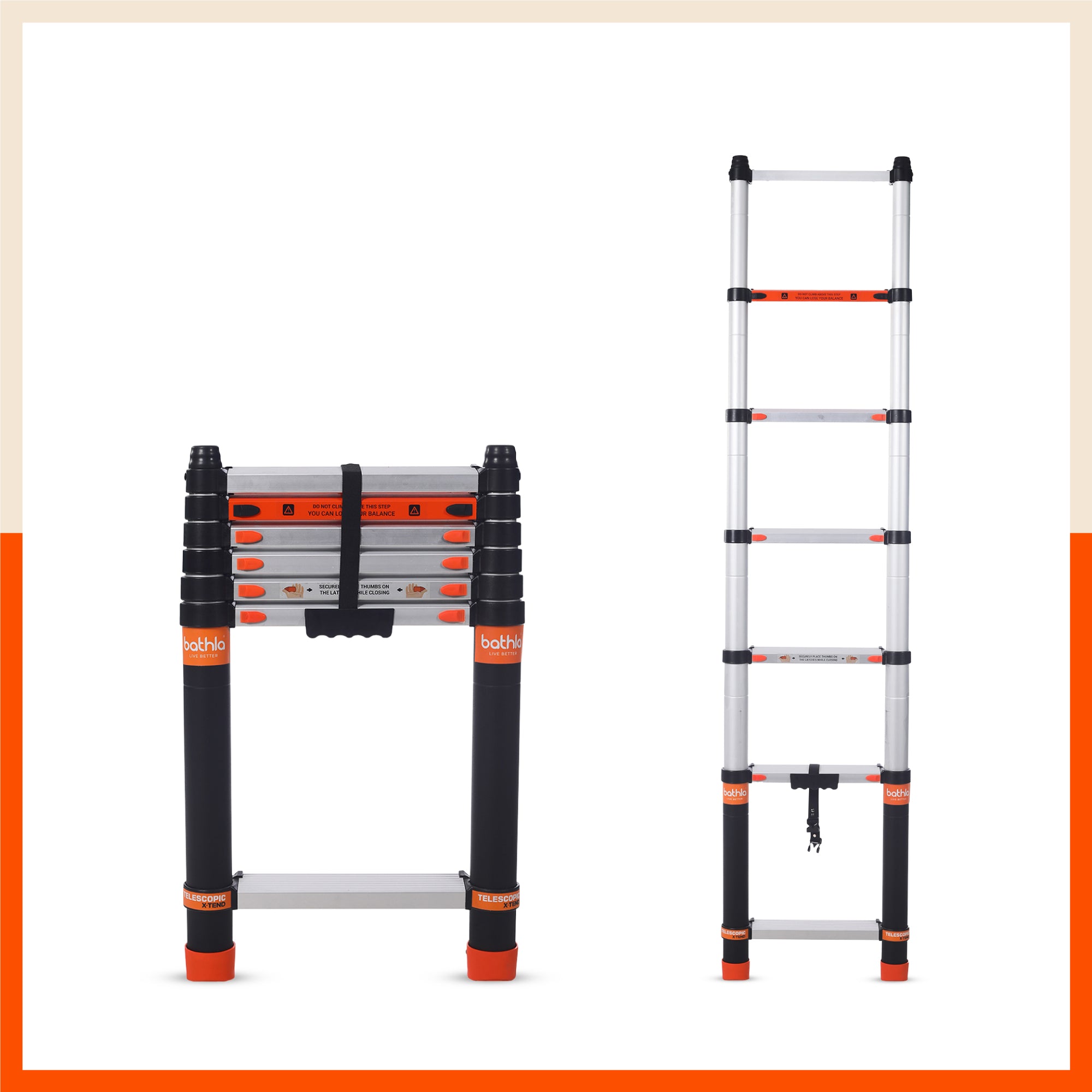 Bathla X-TEND 6.5 ft Aluminium Telescopic Ladder | Made in India (7 Step - 2 Mtr)