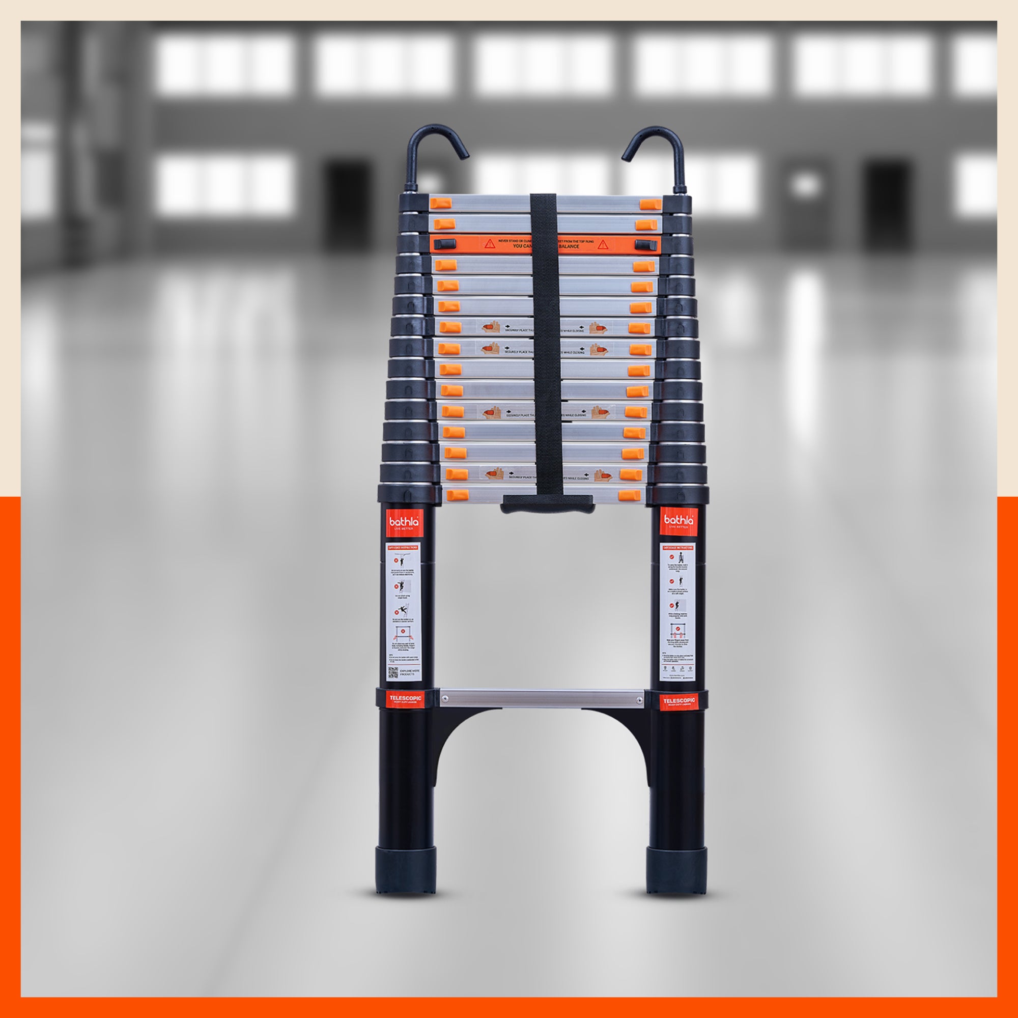 Bathla X-TEND 20.5 ft Aluminium Telescopic Ladder | Made in India (16 Step - 6.2 Mtr)
