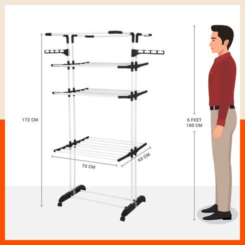 Bathla Mobidry Terra 4 Level Steel Modular Cloth Drying Stand For Home (Black - Extra Large) Made in India
